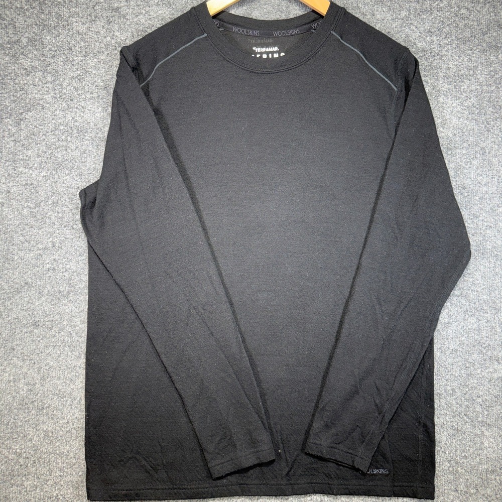 Terramar Woolskins Merino Base Layer Shirt Men XL Black Long Sleeve Outdoor Hike
